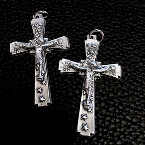Lot of 2 Jesus  Crucifix  Crown with Roses Rosary Cross Miraculous Medal Made in ITALY Silver tone Crucifix Pendant
