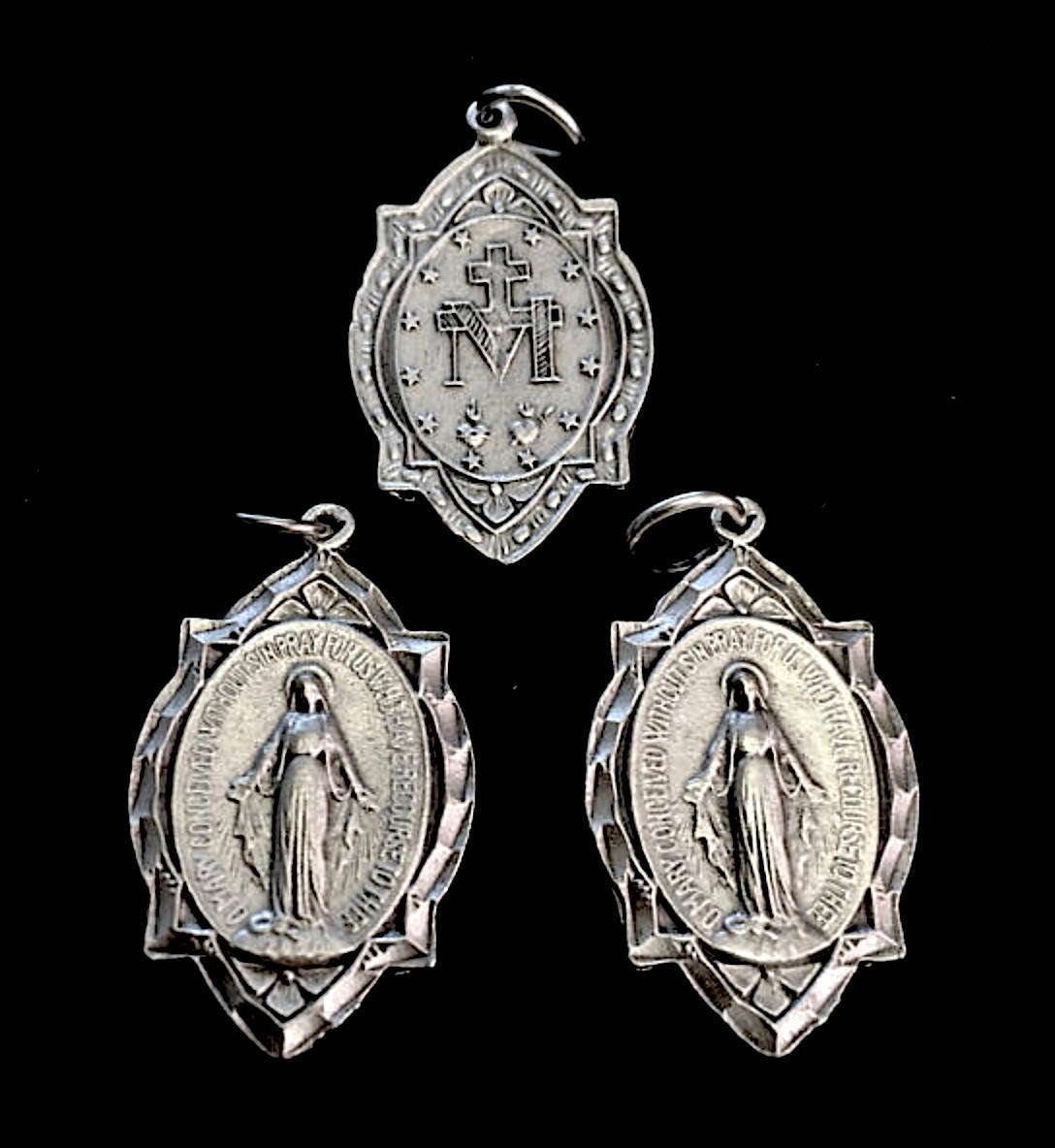 Set of 2 Miraculous Medals Virgin Mary Medal From Italy Silver 