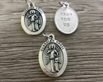 GUARDIAN ANGEL With Child Medal Set of 3 Charms Silver Tone ITALY  Rosary Dangle Pendant Jewelry