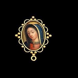 Our Lady of Guadalupe  Large Rosary Centerpiece GOLD TONE Style Connector Virgin Mary Chaplet Center Piece Jewelry