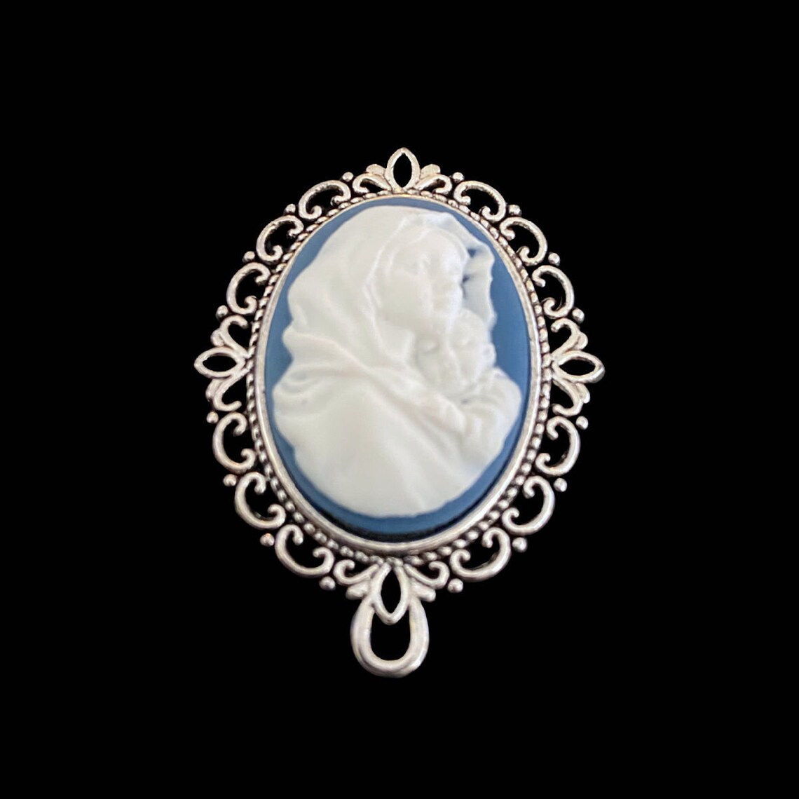MADONNA and CHILD CAMEO Light Blue Rosary Centerpiece 1 1/4 Inch Tall ...