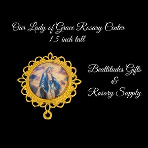 Our Lady of Grace Rosary Center Extra Large Size BRIGHT GOLD Tone Hand Made Catholic Centerpiece Rosary parts Beattitudes gifts