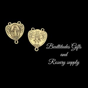 Miraculous Medal Rosary Centers Catholic Madonna Virgin Mary Dark Brown Brass tone Scrolling Centerpiece Set of 2 Connector Rosary Parts