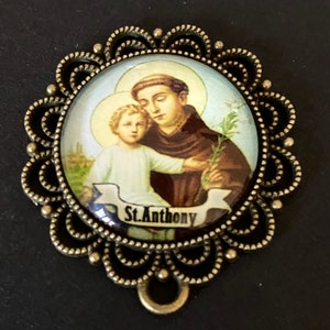 Saint Anthony Ornate Large Brass Style Rosary Center Catholic Medal Rosary Part Chaplet Centerpiece  Piece Jewelry Connector
