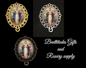 Madonna Queen of Heaven With Angels Rosary Center Large Size  Catholic Centerpiece Chaplet Center Piece Large size Vintage style image