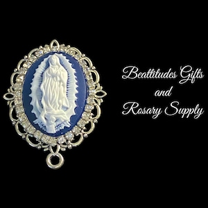 Our Lady of Guadalupe Large Rosary Cameo Centerpiece  Crytal Rhinestones Connector 1 1/4 inch Virgin Mary Chaplet Center Piece Jewelry