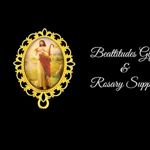 Jesus The Good Shepherd Rosary Centerpiece Chaplet  Rosary Center piece Crucifixion BRIGHT GOLD  tone