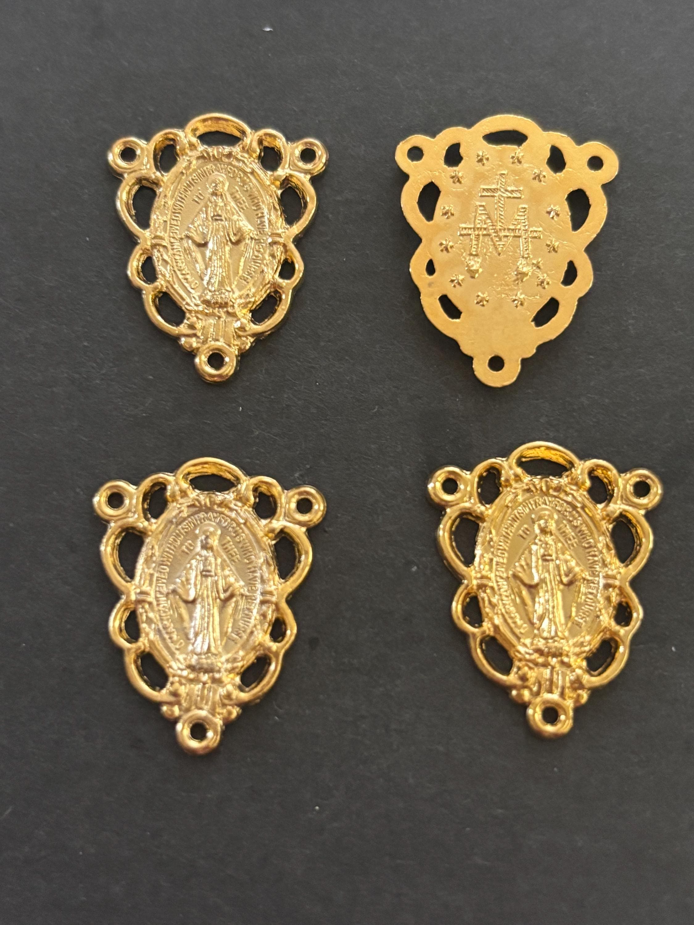 Madonna Miraculous Medals Rosary Centerpiece GOLD TONE Set of 4 Center ...