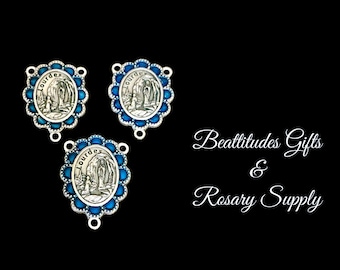 Our Lady Of Lourdes  Madonna Silver tone Rosary Centerpiece Lot of 3  Catholic Jewelry Virgin Mary