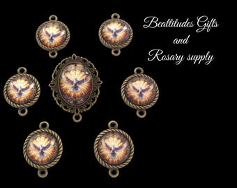 HOLY SPIRIT DOVE Rosary set Center with Pater Our Father Connector Brass Brown tone  Centerpiece Jesus Rosary Parts