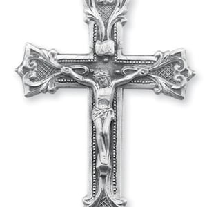 Sterling SIlver Gothic Style Crucifix Jesus Rosary or Pendant Christian Cross 2 1/4 Inch tall