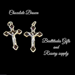Brown Jesus crucifix Oxidized Silver Cross Rosary Crucifix Christian or Catholic Jewelry 1 1/2&quot; Tall