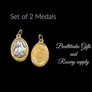 Our Lady of Guadalupe Medal Set of 2 PRAY FOR US Gold tone Italy Pendant or Chaplet Medal Catholic gift Charm Pendant Virgin Mary