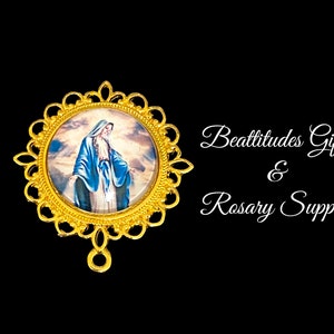 Our Lady of Grace Rosary Center Extra Large Size BRIGHT GOLD TONE Catholic Centerpiece Connector