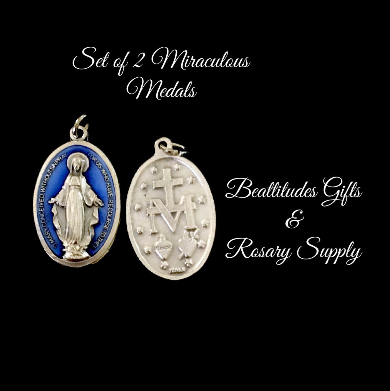 Madonna Miraculous Medals Double Sided Pendant Set of 2 Italy Rosary ...