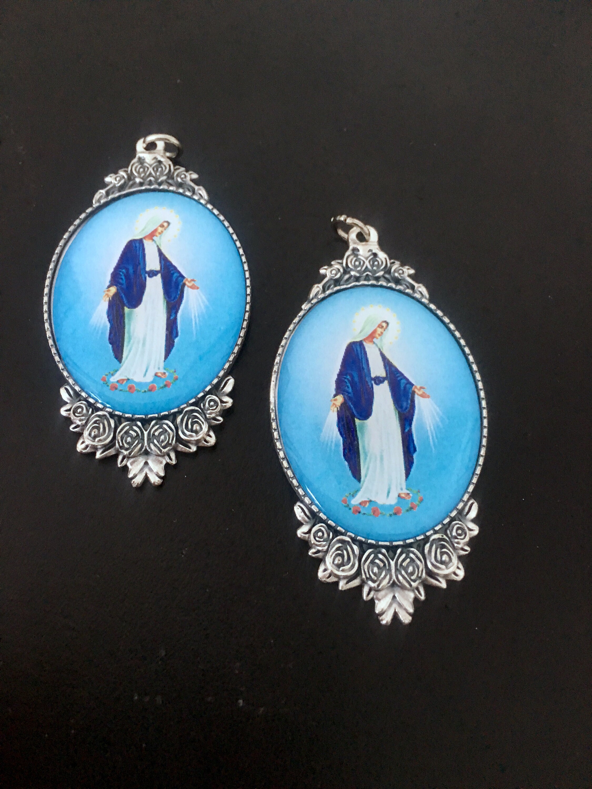 Set of 2 Miraculous Medals Virgin Mary Medal From Italy Silver 