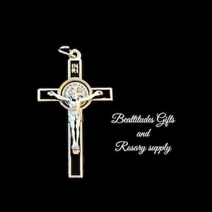 SALE AMAZING Large Saint Benedict Double sided Medal crucifix 2 Inch protection  ITALY  Silver tone