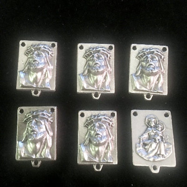 Ecce Homo Crucified Jesus with Crown of Thorns and Our Lady of Carmel Rosary Center Lot of 6