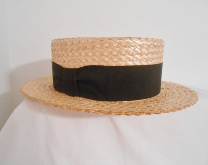 Vintage Mens Straw Skimmer BOATER HAT Sz 7 3/8 Sir Charles Etsy