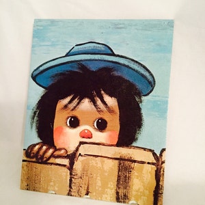 Vintage Clown Print &quot;JED&quot; BOLLINI Style Of Harlequin RARE Museum Print Edition 8 x 10 Kitsch Child Art Print Big Eye Kid