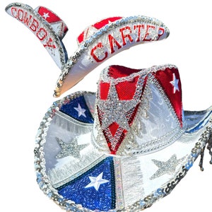 Kapelusz kowbojski Carter Tour Cowgirl (produkt na zamówienie) Dostosowany | Beyoncé Tour | Texas Hold ‘Em | Spersonalizowany biały kapelusz kowbojski | 4 lipca
