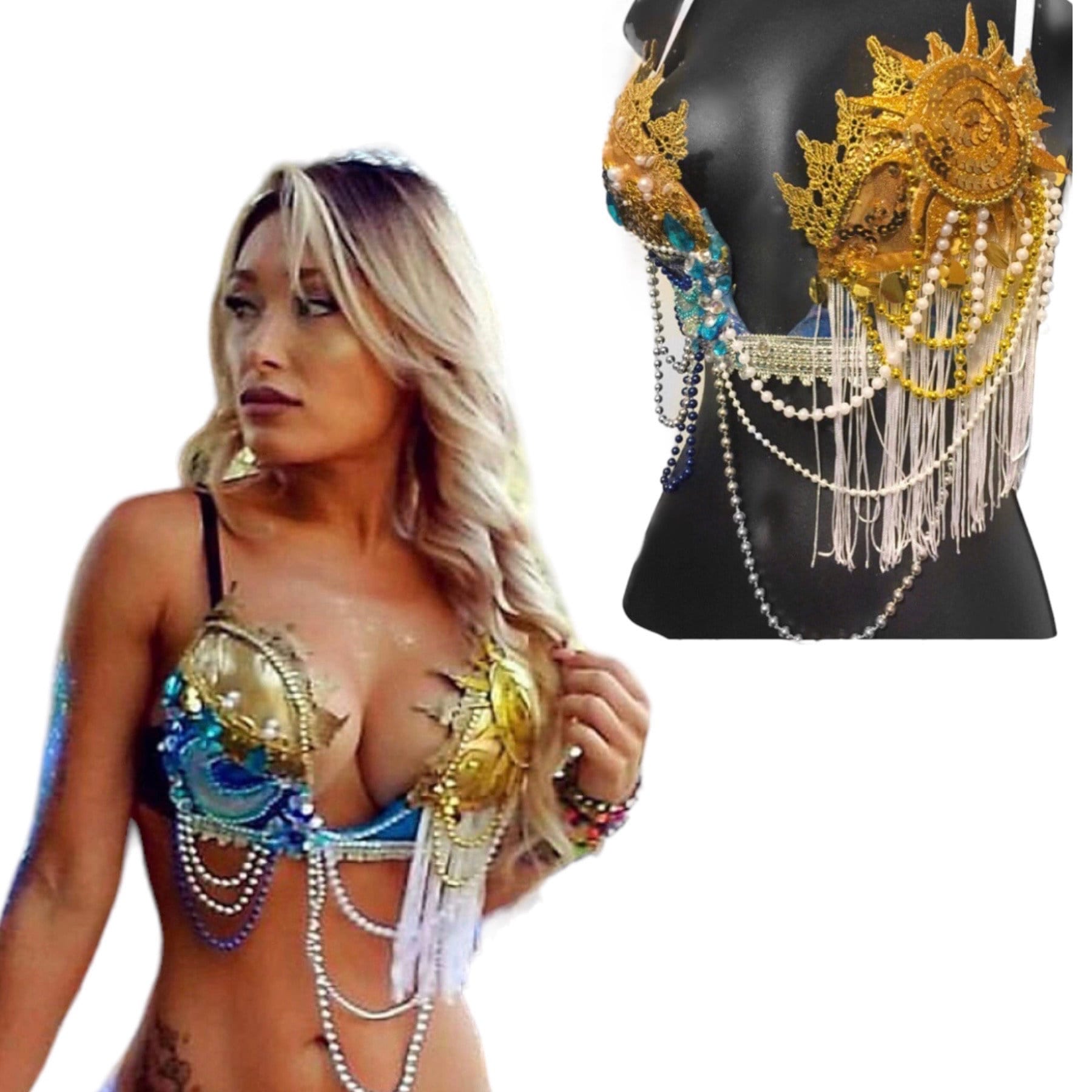 CUSTOM SIZE Sun and Moon made to Order EDC Rave Bra Rave Outfit Above and  Beyond Music Festival Gold Blue Cosplay Adult Women's Costume 