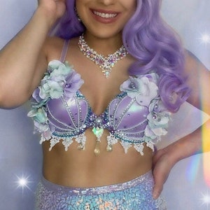 Iridescent Opal Flora Mermaid Top (Made to Order Item) | Festival Outfit | Performer | Siren Costume | Mermaid Party | Rave Clothing