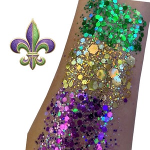 Mardi Gras Glitter Kit-includes (3) Chunky Loose Glitters ~10 grams each: featuring Iconic Fat Tuesday Colors & includes adhesive options