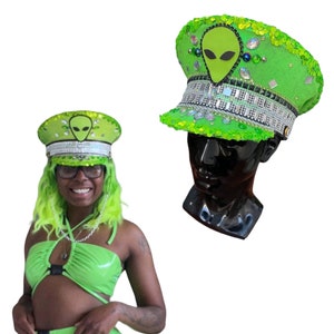 Beam Me Up Captain&#39;s Hat (Made to Order Item): Alien Outfit | UFO | Performer | Festival Clothing | Rave Accessories | Burning Man Outfit
