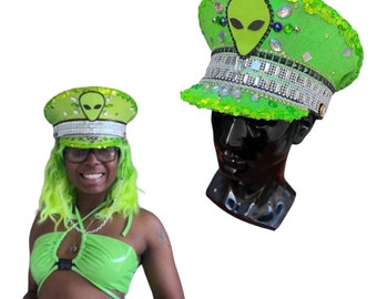 Beam Me Up Captain's Hat (Made to Order Item): Alien Outfit | UFO | Performer Outfit | Festival Clothing | Rave Accessories | EDC Las Vegas