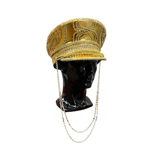 Golden Studded Captain&#39;s Hat (Made to Order Item): featuring all-gold detailing chains | burning man outfit | burner