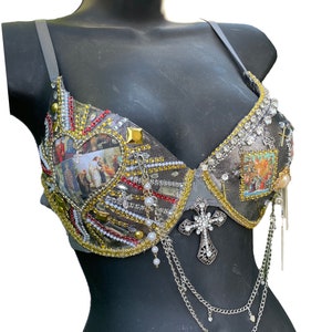 Premade- 34D: Sacred Heart Bra Top (Ready to Ship Item) Dia de Los Muertos | Mexican Art | Hispanic Heritage