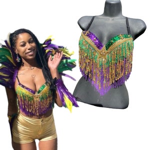 Mardi Gra Sequin Flower Bras Silicone Straps Light Weight Size B C 