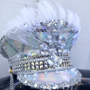 The Original Holographic Silver Captain's Hat (Made to Order Item) | Bachelorette Party | Festival Outfit | Rave Clothing