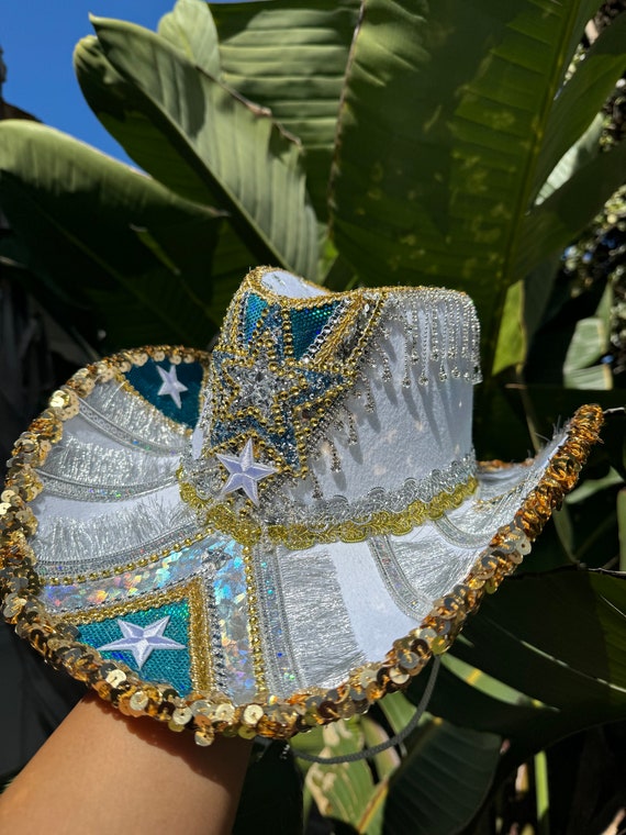 Gold & Teal Rhinestone Cowboy Hat (Made to Order Item) | Country Concert | Music Festival | Cowgirl Outfit