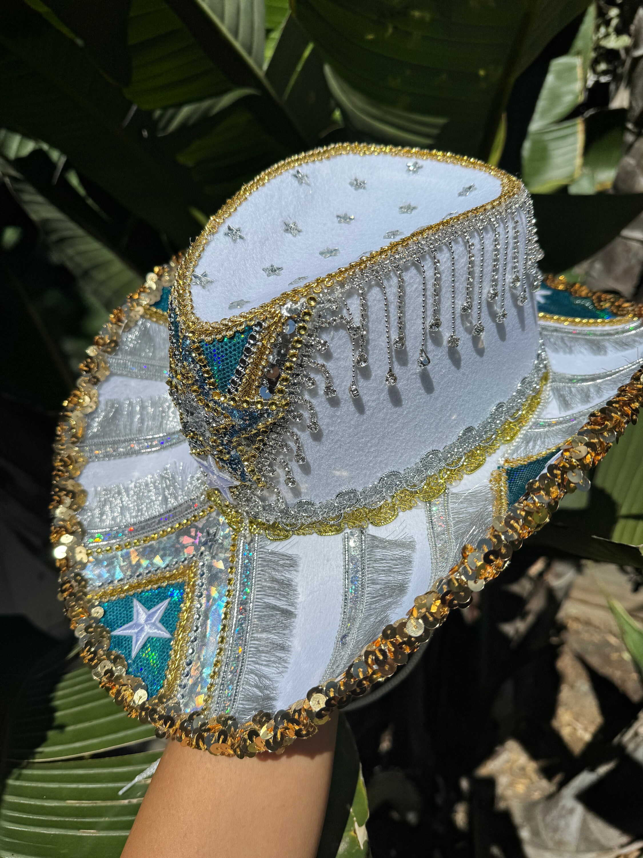 Gold & Teal Rhinestone Cowboy Hat (made to Order Item  display picture 2