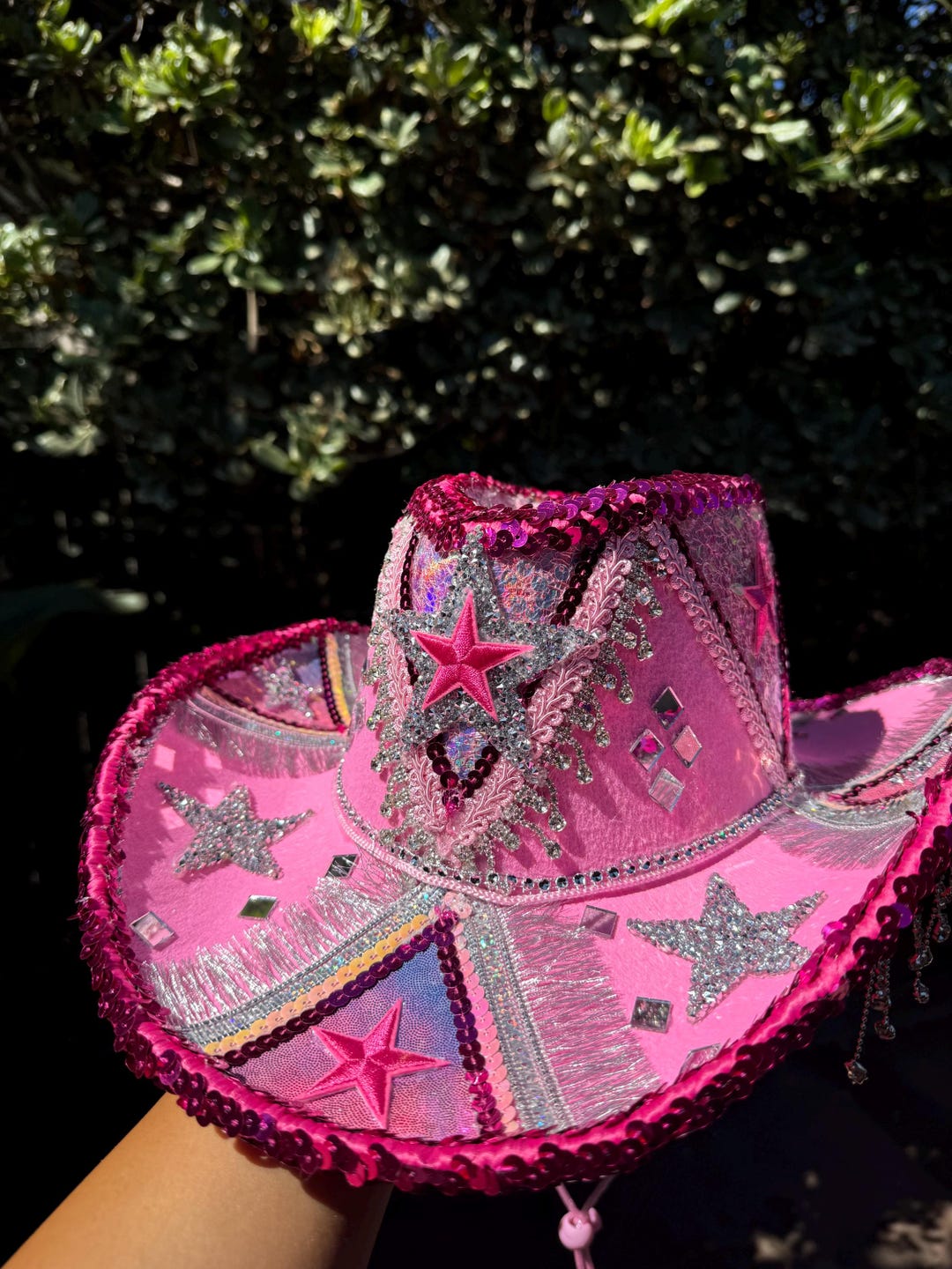 Hot Pink Sparkle Rhinestone Cowboy Hat | Disco Cowgirl Festival Glam NWT il_340x270.5128347635_7sex.jpg main image 4