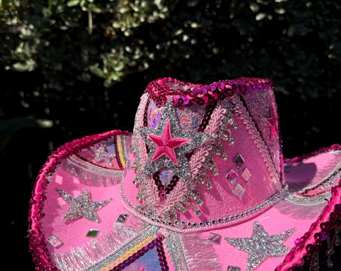 THE Original Pink Pony Cowgirl Hat (Made to Order Item): Pink Cowboy Hat from Midwest Tour- w/ Rhinestone Fringe | Chappell