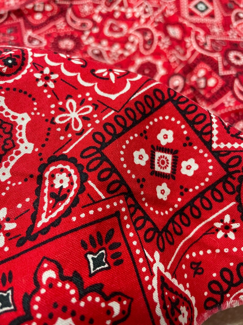 Red Paisley Bandana Cotton Fabric remnant Nonstretch Etsy