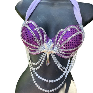 Sujetador de sirena de la Princesa Ariel (hecho a medida): Artista / Traje de festival / Ropa rave / Disfraz de sirena / Disfraz de Halloween 2025