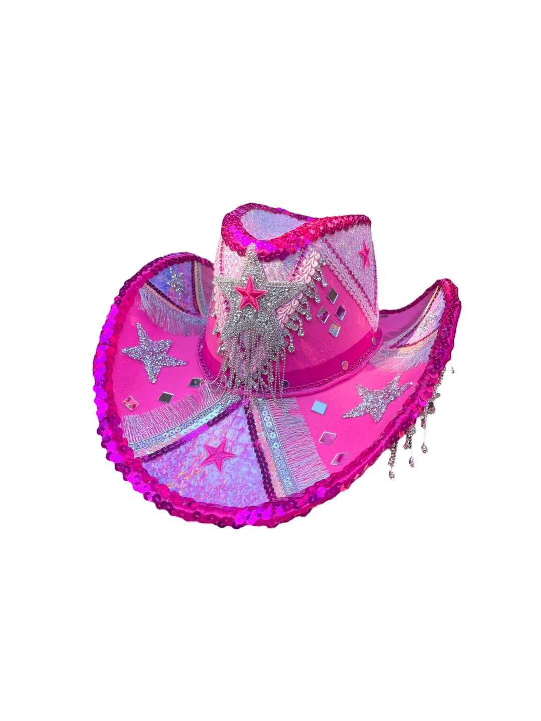 Pink Rhinestone Fringe Cowgirl Hat made to Order Item: Feat. Rhinestone
