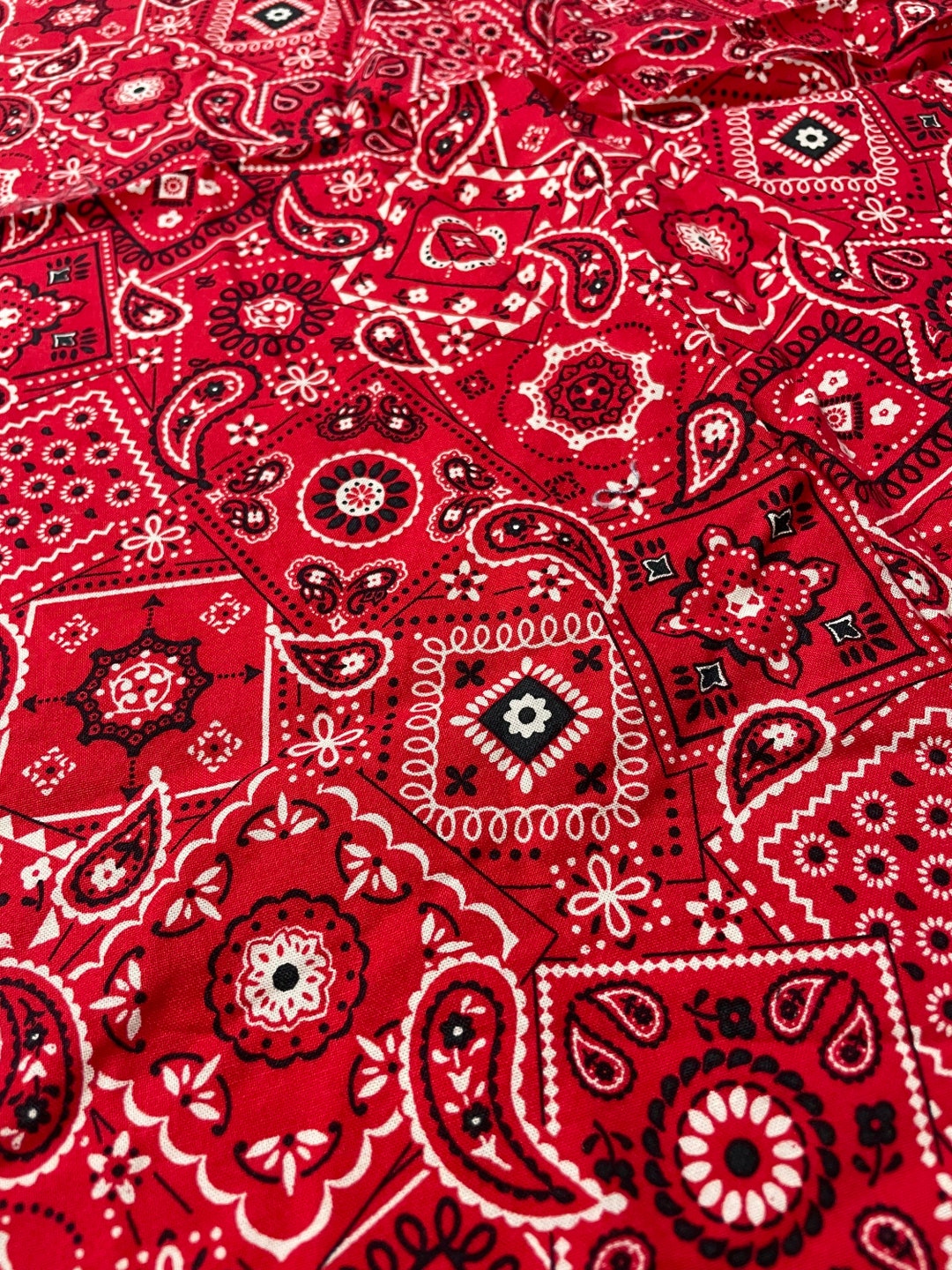 Red Paisley Bandana Cotton Fabric remnant Nonstretch Etsy