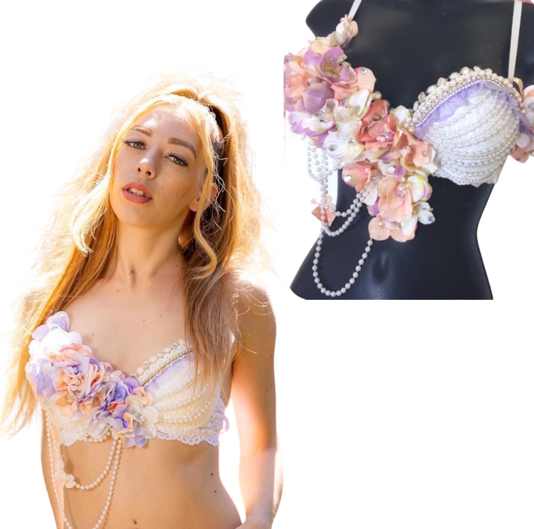 Barbie Inspired Flower Rave Bra / Pink and Turquoise Festival Top
