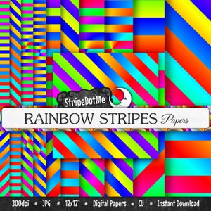 Rainbow Stripe Digital Papers Pack Horizontal Diagonal Bright Multicolor Commercial Use 00042