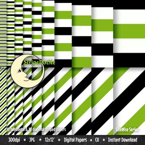 Stripe Digital Paper, Black Green Stripes, Diagonal Stripes, Big Striped Papers, Fine Stripes, Digital Paper Stripe, SizeWise,00049