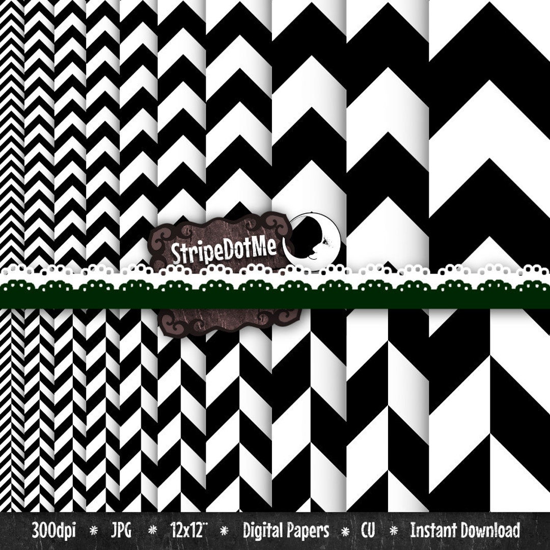 Chevron and Herringbone Digital Papers Black and White 20 Paper Pack ...