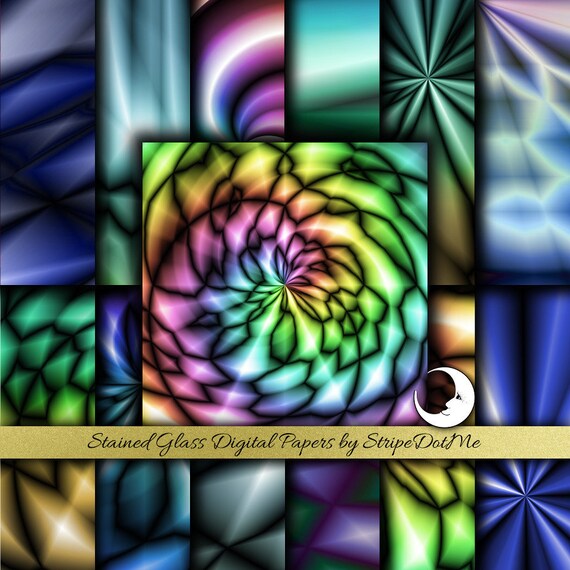 Christmas Digital Paper Pack - Decoupage Paper, Stained Glass Digital Download, Mosaic Digital Paper, Wrapping Paper Set, Blue Paper, 00171
