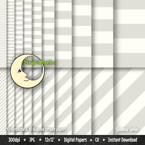 Cream Stripes Digital Papers Gray and Off White Stripes Pastel Stripes SizeWise Diagonal Striped Paper - Instant Download - CU 00072