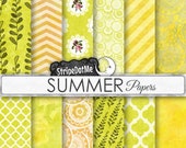 Summer Digital Paper, Scrapbook Paper, Green Paper, Digital Paper Pack, Digital Paper, Spring Paper, Summer Patterns, Leaf Digital, 00145