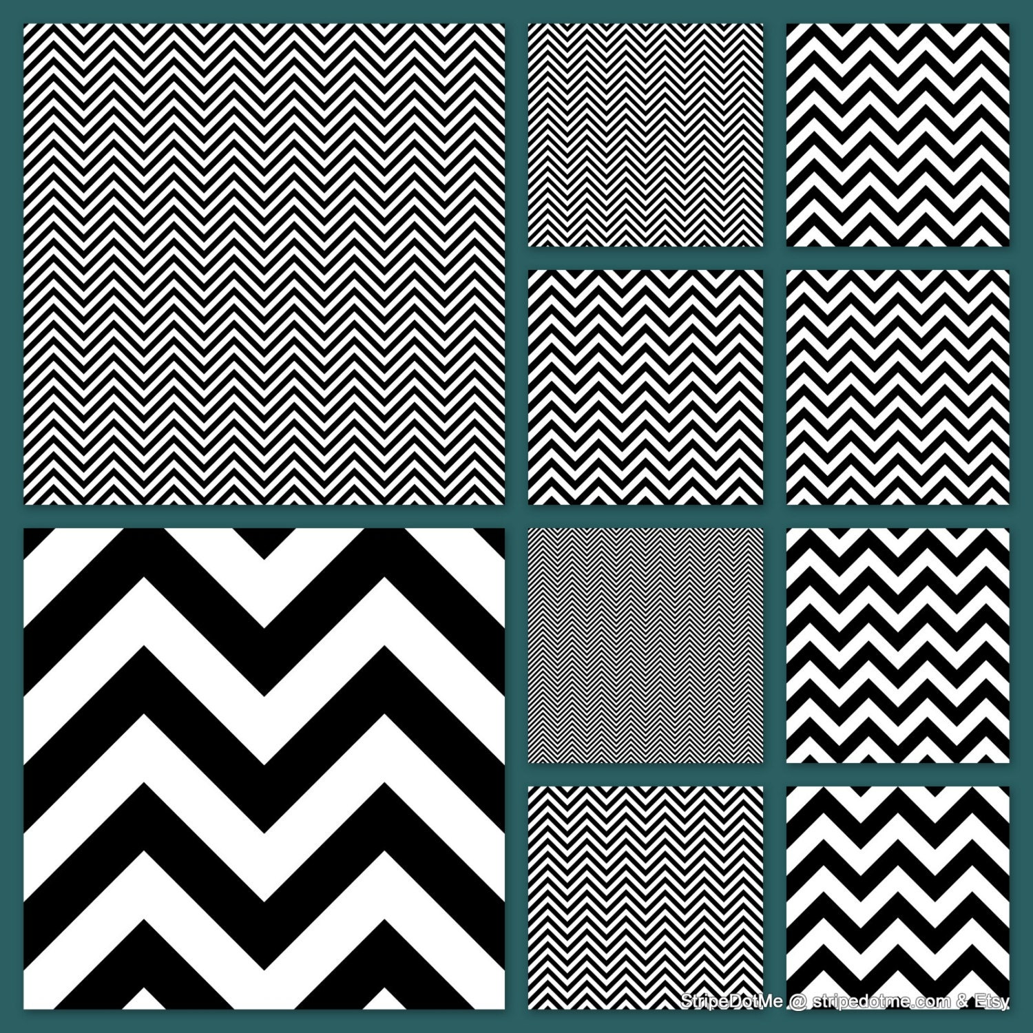 Chevron and Herringbone Digital Papers Black and White 20 Paper Pack ...